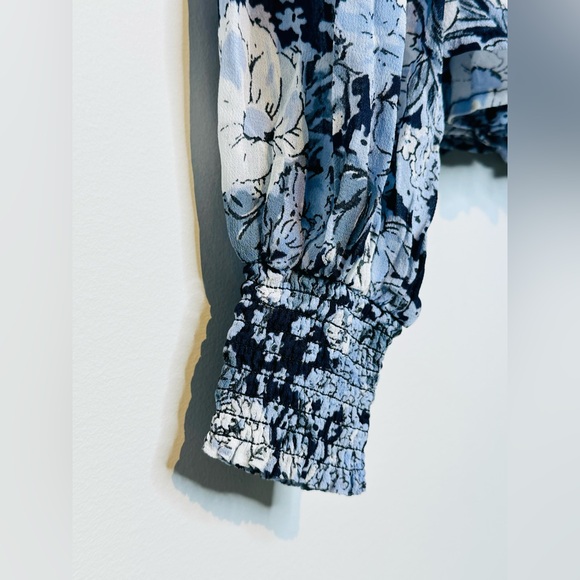 Ganni Georgette Blue Floral Printed Smock Blouse Top Shirt - Picture 11 of 16